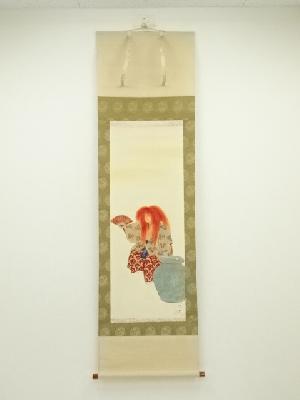 新井清堂筆　能楽・石橋　肉筆絹本掛軸（共箱）